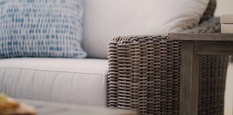 Accent tables with sectional sofa in background Accent tables with sectional sofa in background