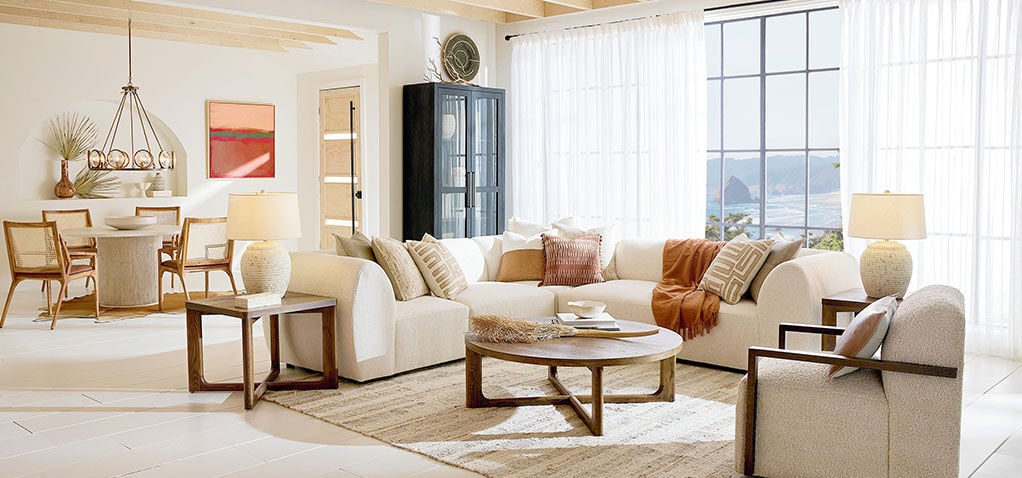 Reston Round Cocktail with Square End Tables and Clyde Sectional